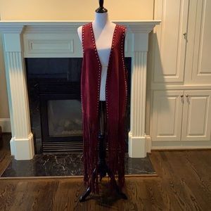 Maroon fringe duster by Crazy Train.